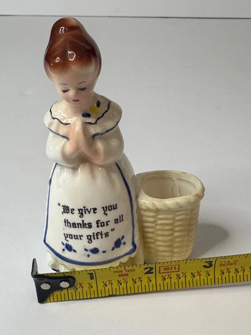 Enesco White & Blue Prayer Lady Toothpick Holder